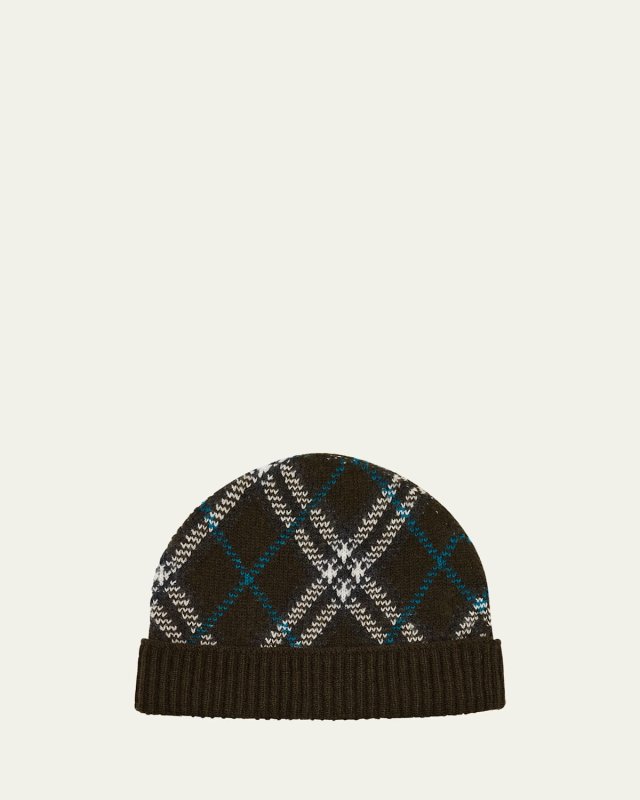 Men's Cashmere Check Beanie Hat